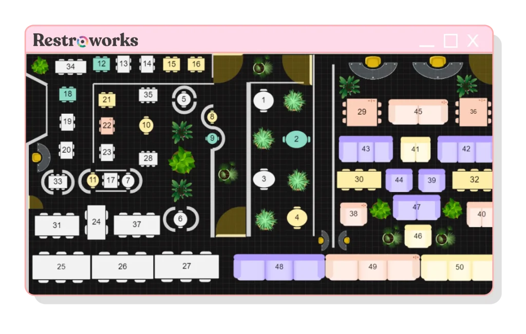 View of Restroworks table layout for fine dine restaurants