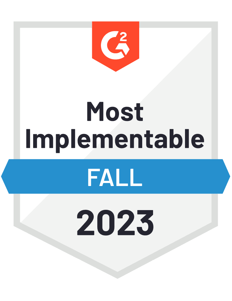 Most implantable restaurant management software award by G2 in 2023 Fall
