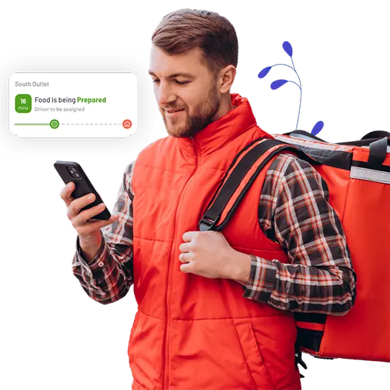Food delivery person using mobile app